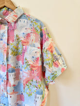 Loose Button Down Top with Pastel City Print