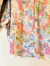 Loose Button Down Top with Pastel City Print