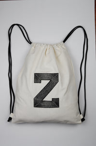 Letters A-Z on Natural Canvas Drawstring Backpack