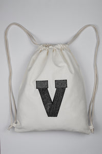 Letters A-Z on Natural Canvas Drawstring Backpack