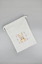 Bunny and Flowers on Light Canvas Medium Drawstring Pouch