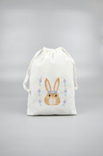 Bunny and Flowers on Light Canvas Medium Drawstring Pouch