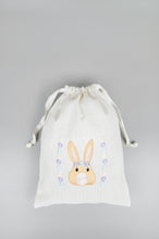 Bunny and Flowers on Light Canvas Medium Drawstring Pouch