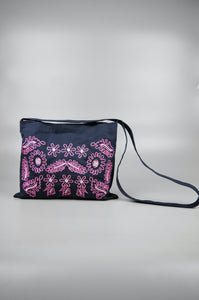 Under the Sea in Pink on Navy Canvas Small Sling Bag