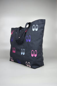 Ballet Flats on Navy Canvas Shopping Tote
