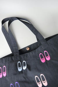 Ballet Flats on Navy Canvas Shopping Tote