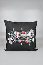 Floral Jeepney on Black Canvas Cushion Cover