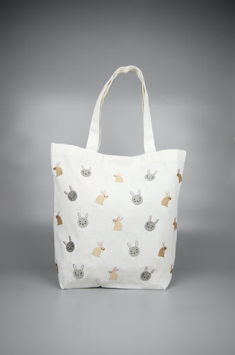 Bunnies on Natural Canvas Shoulder Tote