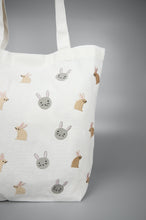 Bunnies on Natural Canvas Shoulder Tote