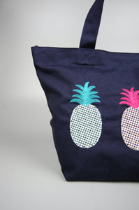 Summer Pineapples on Navy Canvas Small Handbag