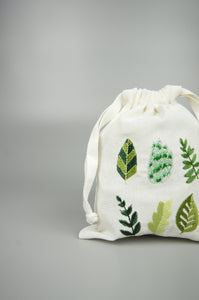Leaves on Light Canvas Mini Drawstring Pouch