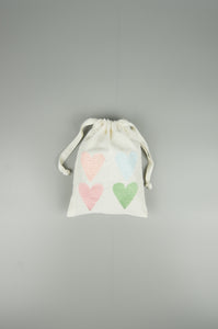 Pastel Hearts on Light Canvas Mini Drawstring Pouch