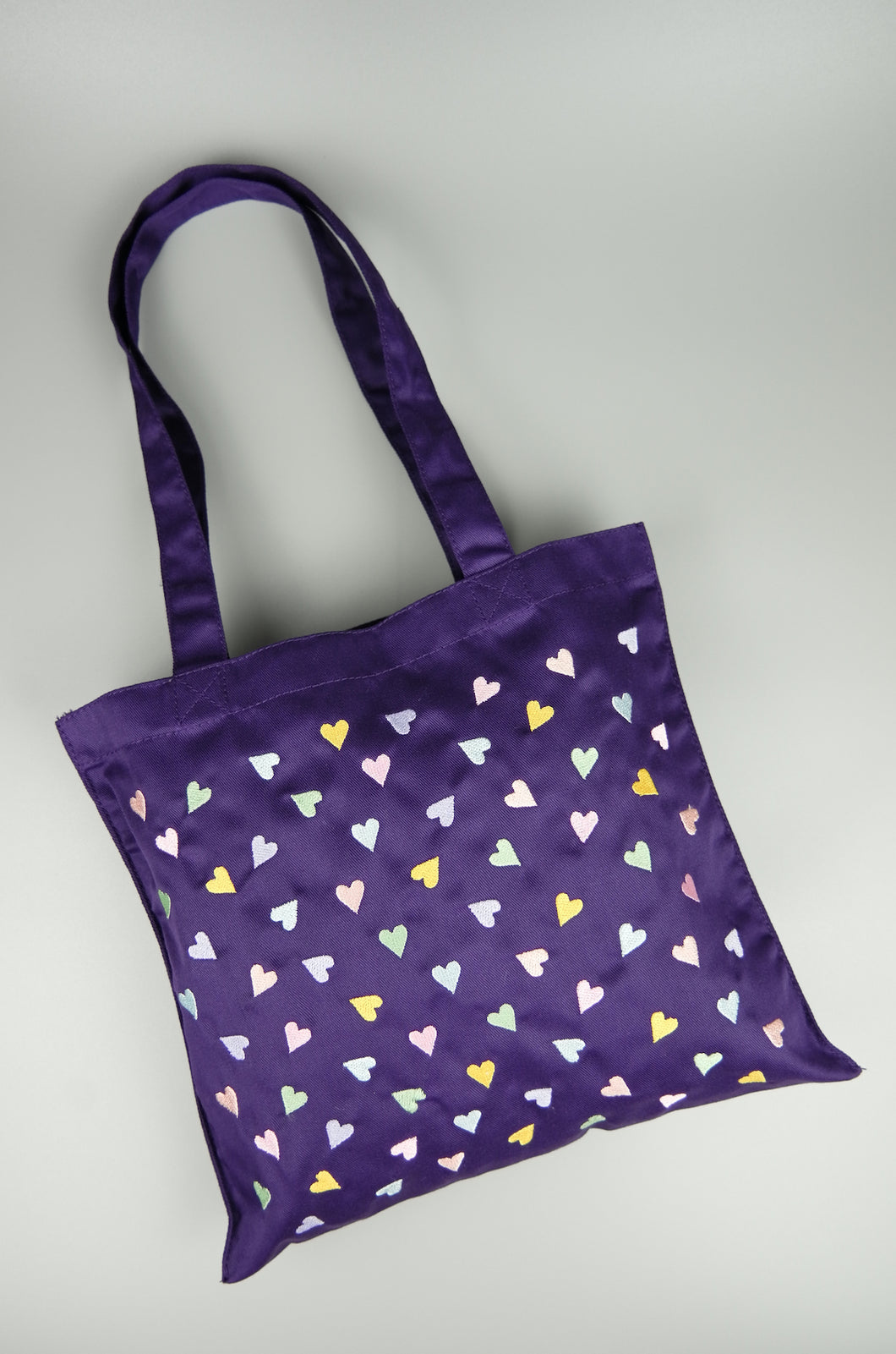 Pastel Hearts on Purple Cotton Mini Tote