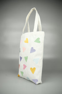 Pastel Hearts on Natural Canvas Medium Tote