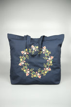 Spring on Navy Canvas Shopping Tote