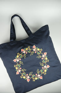 Spring on Navy Canvas Shopping Tote