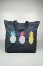 Summer Pineapples on Navy Canvas Shopping Tote