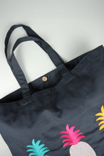 Summer Pineapples on Navy Canvas Shopping Tote