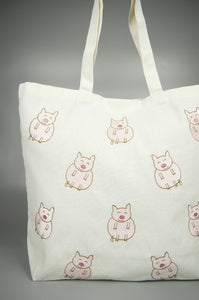 Joy to the Pig on Natural Canvas Shopping Tote