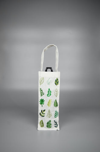 Leaves on Natural Canvas Water Bottle Bag