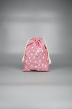 Hearts on Red Cotton Chambray Medium Drawstring Pouch