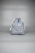 Hearts on Blue Cotton Chambray Medium Drawstring Pouch