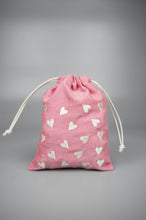 Hearts on Red Cotton Chambray Mini Drawstring Pouch