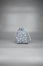 Hearts on Blue Cotton Chambray Mini Drawstring Pouch