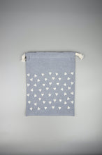 Hearts on Blue Cotton Chambray Medium Drawstring Pouch