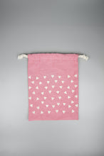 Hearts on Red Cotton Chambray Medium Drawstring Pouch
