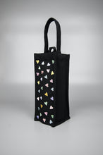 Pastel Hearts on Black Canvas Water Bottle Bag