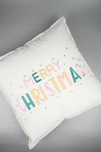 Merry Christmas on Light Canvas Cushion Cover