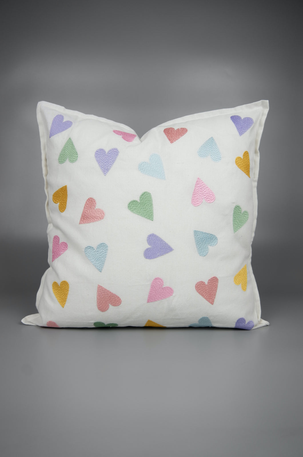 Pastel Hearts on Light Canvas Cushion Cover