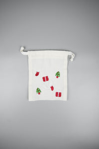 Christmas Tree Socks Gift on Light Canvas Mini Drawstring Pouch