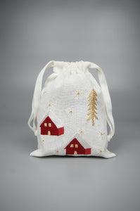 Winter House on Light Canvas Mini Drawstring Pouch