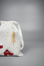 Winter House on Light Canvas Mini Drawstring Pouch