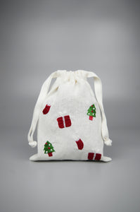 Christmas Tree Socks Gift on Light Canvas Mini Drawstring Pouch