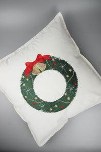Christmas Wreath on Light Canvas Cushion Cover