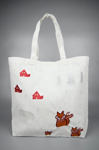 Fox in Winter on Natural Canvas Shopping Tote