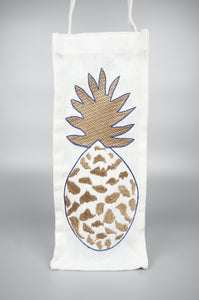 Fancy Pineapple on Natural Canvas Water Bottle Bag