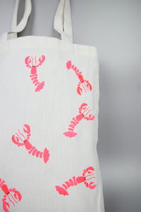 Hot Pink Lobsters on Natural Canvas Medium Tote