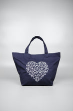 Forest of Hearts in Silver on Navy Canvas Small Handbag