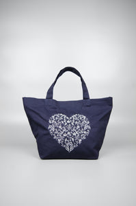 Forest of Hearts in Silver on Navy Canvas Small Handbag
