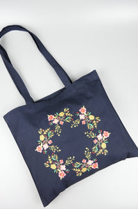 Spring on Small Navy Canvas Tote