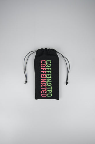Caffeinated on Black Canvas Mobile Phone Drawstring Pouch