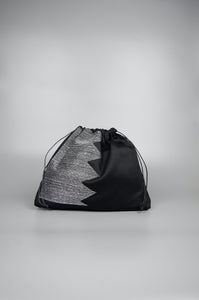 Selena in Silver on Black Twill Drawstring Pouch Handbag