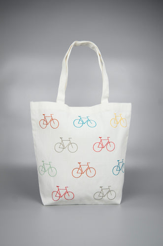 Bicycles on Natural Canvas Shoulder Tote