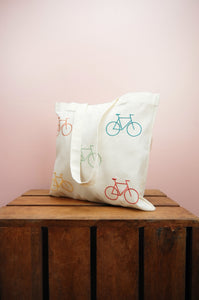 Bicycles on Light Canvas Mini Tote