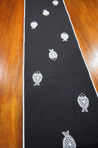 Fishy on Dark Denim Table Runner 6-8 Seater