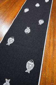 Fishy on Dark Denim Table Runner 6-8 Seater